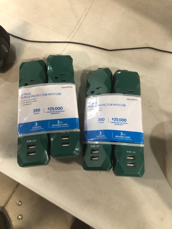 Photo 2 of 2 PACKS/3-Outlets 2 USB Green Surge (2-Pack)
