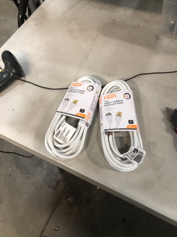 Photo 2 of 2/15 Ft. 16/3 Indoor/Outdoor Extension Cord, White
