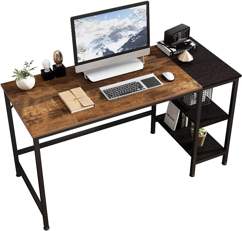 Photo 1 of JOISCOPE Home Office Computer Desk, Study Writing Desk with Wooden Storage Shelf,2-Tier Industrial Morden Laptop Table with Splice Board,55 inches(Vintage Oak Finish)
