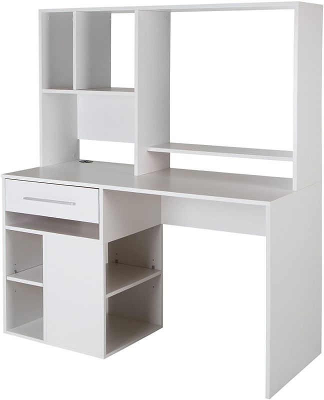 Photo 1 of South Shore Narrow Home Office Computer Desk with Hutch, Pure White
