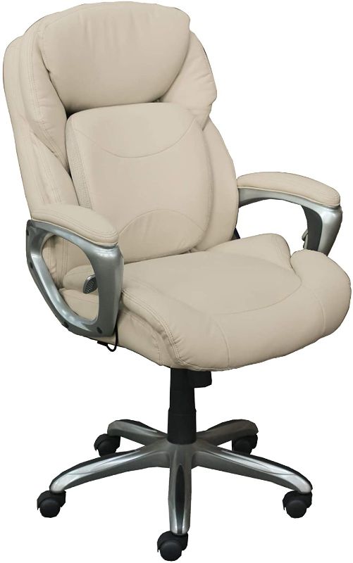 Photo 1 of Serta My Fit Executive Office 360-Degree Motion Support for Lumbar Adjustable Ergonomic Chair with Layered Cushions, Bonded Leather, 360, Ivory White
