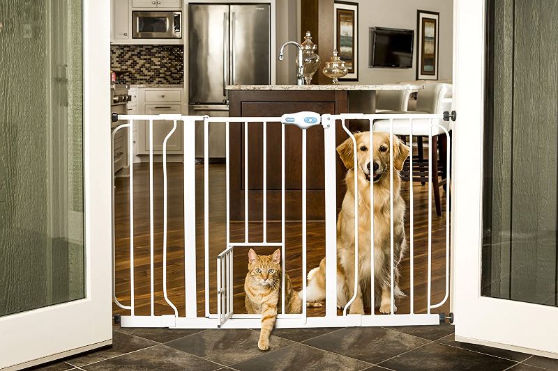 Photo 1 of Carlson Pet Products 0934PW/0932PW Extra Wide Walk-Thru Pet Gate with Pet Door White, 29-34Wx30H in
