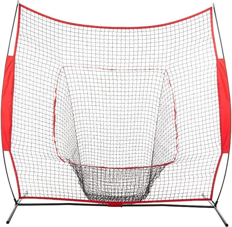 Photo 1 of Amazon Basics Baseball Softball Hitting Pitching Batting Practice Net With Stand - 96 x 42 x 86 Inches, Red and Black
