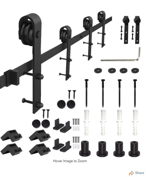 Photo 1 of 10 ft./120 in. Frosted Black Sliding Barn Door Hardware Track Kit for Double Doors with Non-Routed Floor Guide
