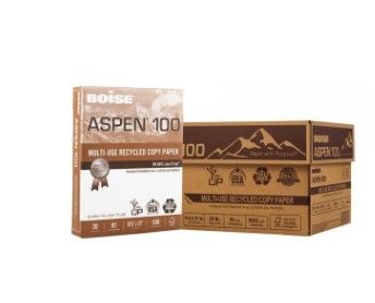 Photo 1 of Boise ASPEN 100 Multi-Use Paper, Letter Size (8 1/2" x 11"), 20 Lb, 100% Recycled FSC Certified, Ream Of 500 Sheets, Case Of 10 Reams
