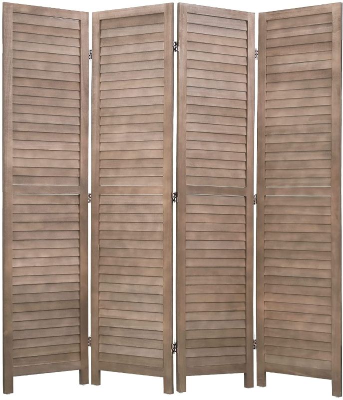 Photo 1 of 4 Panel Wood Room Divider 5.75 Ft Tall Privacy Wall Divider 68.9" x 15.75" Each Panel Folding Wood Screen for Home Office Bedroom Restaurant ?Brown?
