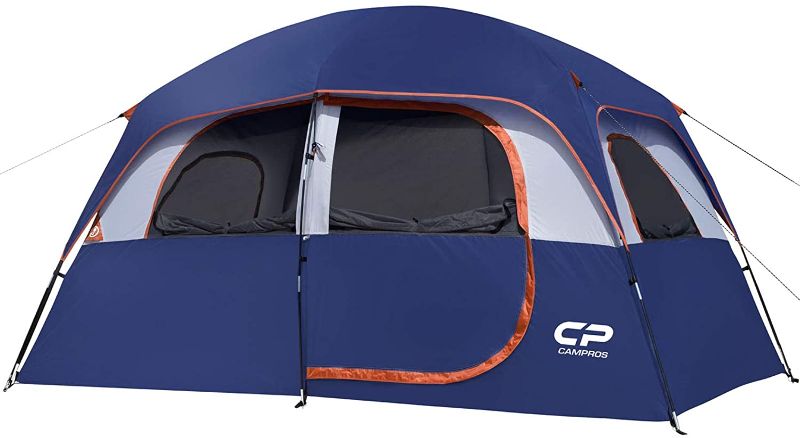 Photo 2 of CAMPROS Tent-8-Person-Camping-Tents, Waterproof Windproof Family Tent with Top Rainfly, 4 Large Mesh Windows, Double Layer, Easy Set Up, Portable with Carry Bag, for All Seasons** NAVY BLUE