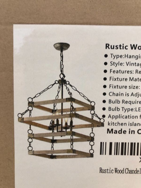 Photo 1 of 4 LIGHT RUSTIC GREY WOODEN CHANDELIER CHAINS SQUARE 2 TIER