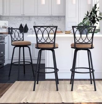 Photo 1 of Arcadio Upholstered Seat Swivel Barstool-SET OF 3
