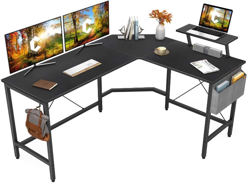 Photo 1 of Cubiker Modern L-Shaped Computer Office Desk, Corner Gaming Desk with Monitor Stand, Home Office Study Writing Table Workstation for Small Spaces ** BROWN**
STOCK PHOTO COLOR DOES NOT REFLECT ITEM PLEASE SEE FOR DETAIL!!