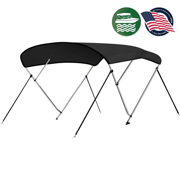 Photo 1 of  SLBT472G - 4 Bow Bimini Top Boat Cover - Front Hold-Down Straps and Rear Support Arms, Includes Mounting Hardware with 1 In. Aluminum Frame (Gray)