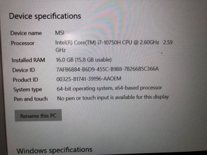 Photo 5 of MSI GL65 Leopard 10SFK-062 15.6" FHD 144Hz 3ms Thin Bezel Gaming Laptop Intel Core i7-10750H RTX2070 16GB 512GB NVMe SSD Win 10 Notebook PC Computer