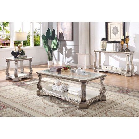 Photo 3 of ACME Northville Coffee Table - - Antique Silver & Clear Glass