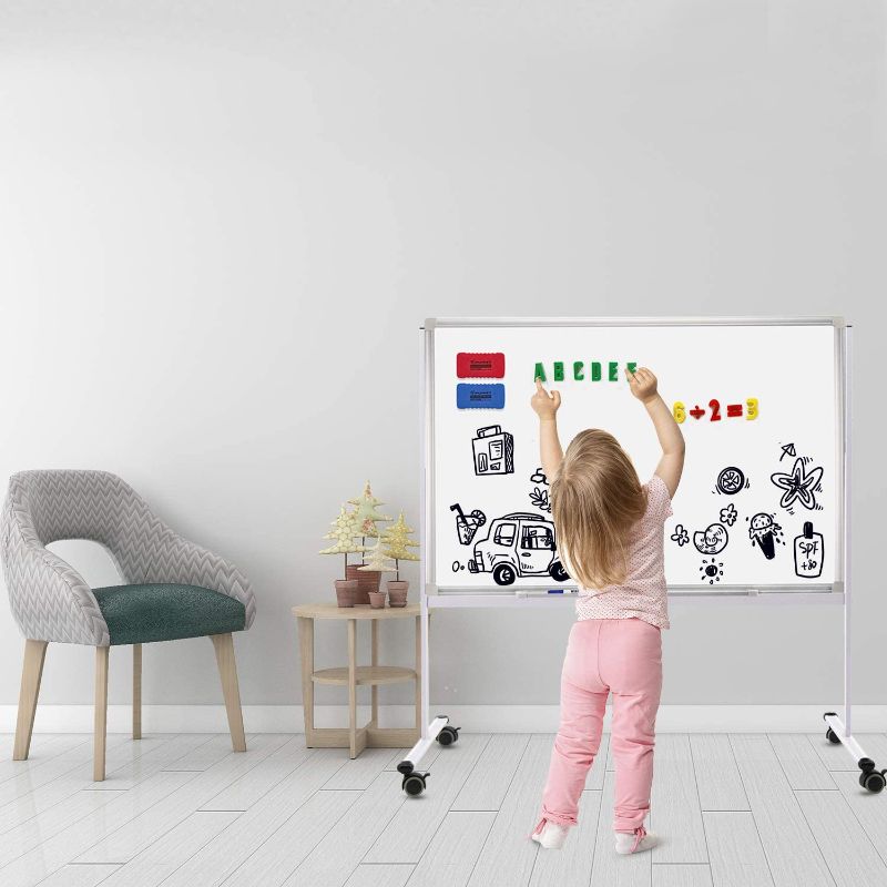 Photo 1 of 36"x24" Mobile Whiteboard on Stand for Kids & Adults - Adjustable Height Double Side Rolling Whiteboard Magnetic Dry Erase Board on Wheels for Home, Office & School
