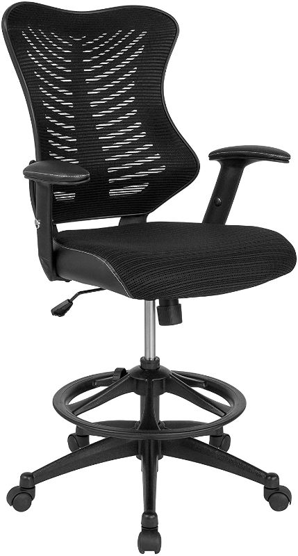 Photo 1 of Flash Furniture High Back Designer Black Mesh Drafting Chair with LeatherSoft Sides and Adjustable Arms
