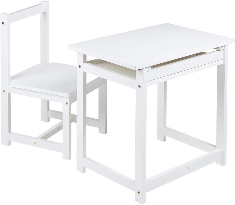 Photo 1 of Amazon Basics Solid Wood Kids Desk and Chair Set, White
