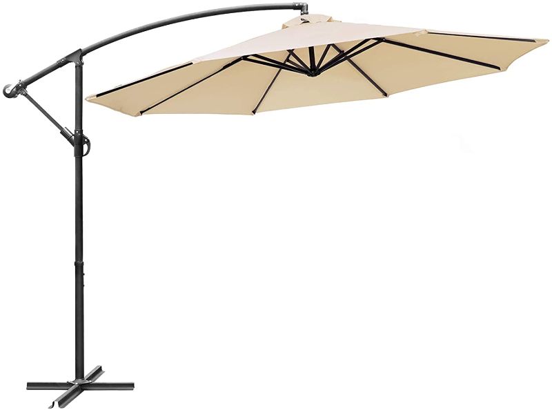Photo 1 of 10‘ Offset Hanging Patio Umbrella with Cross Base Outdoor Patio Garden Market Umbrella Cantilever Umbrella for Backyard, Deck and Pool - Beige