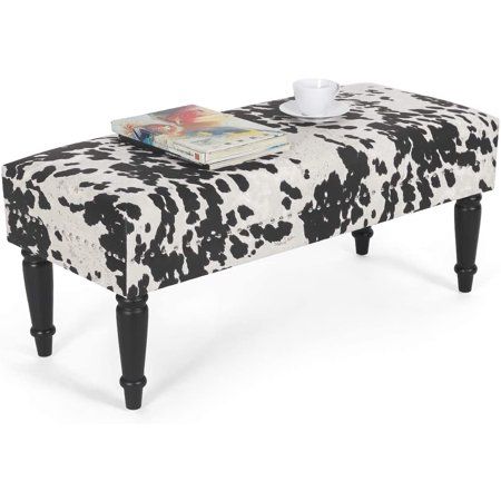 Photo 1 of Adeco Rectangular Ottoman Black Milk Cow Bench Fabric Footrest Stool
