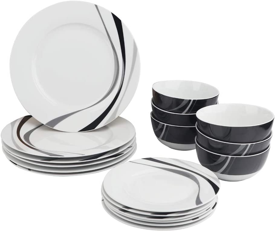 Photo 1 of AmazonBasics 18-Piece Kitchen Dinnerware Set, Dishes, Bowls, Service for 6, Swirl