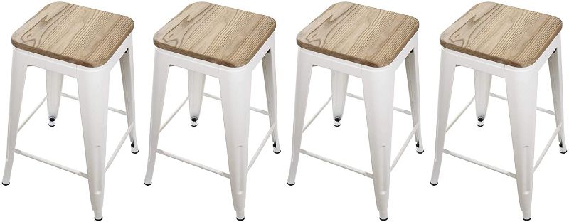 Photo 1 of 24" Cream White Backless Counter Height Metal Bar Stools Set of 4 - Light Wood Metal Barstools, Weight Capacity of 400+ Pounds - Extra Durable and Stackable - Pre Assembled
