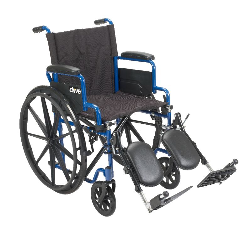 Photo 1 of Drive Medical Blue Streak Wheelchair with Flip Back Desk Arms, Elevating Leg Rests, 18 inch Seat