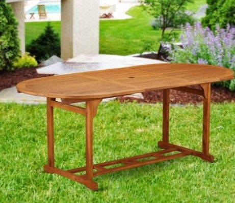 Photo 2 of BBSTXNA Oval Terrace Acacia solid wood Dining Table – Natural Oil Finish- Extension butterfly leaf