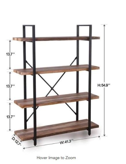 Photo 1 of 55 in. Rustic Brown Wood 4-Shelf Bookcase with Industrial Metal Display and Storage Tower
