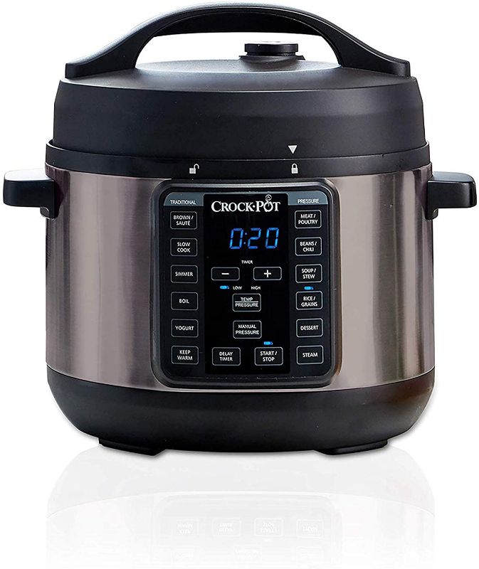 Photo 1 of Crock-Pot 4-Quart Multi-Use MINI Express Crock Programmable Slow Cooker and Pressure Cooker with Manual Pressure, Boil & Simmer, Black Stainless
