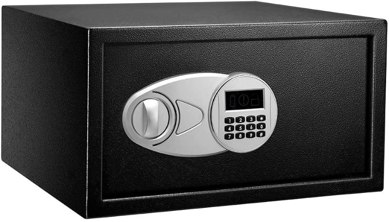 Photo 1 of Amazon Basics Steel Security Safe with Programmable Electronic Keypad - Secure Cash, Jewelry, ID Documents - Black, 1 Cubic Feet, 16.93 x 14.57 x 9.06 Inches**LOCKED**
