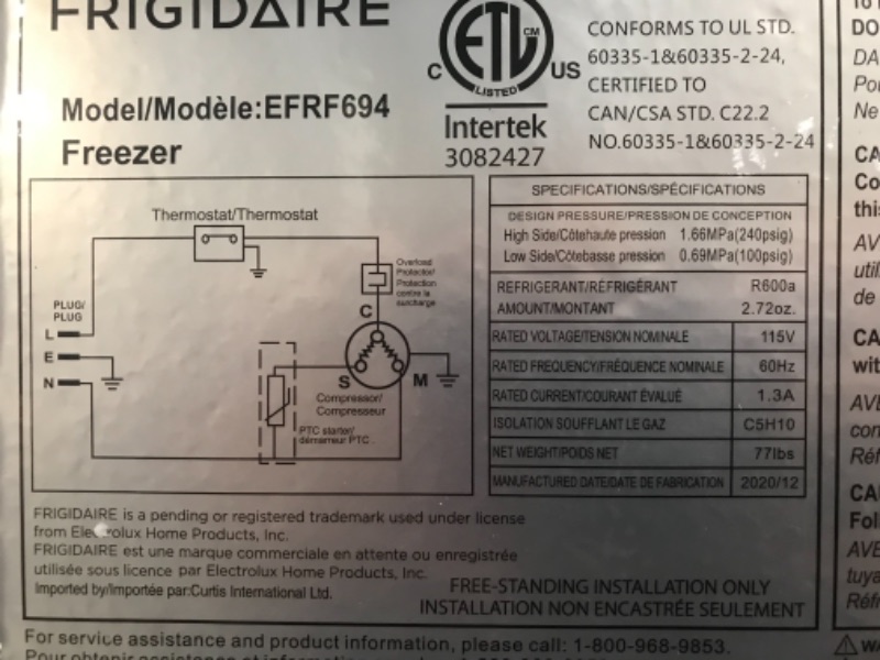 Photo 6 of BLACK FRIGIDAIRE REFRIGERATOR  54"LX 22"W ONE DOOR
MINOR DENTS ON EDGES OF FRIDE DOOR , DOOR IS LOOSE.