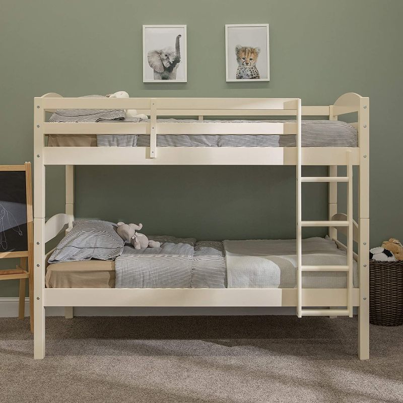 Photo 3 of **ACTUAL BUNK BED IS DIFFERENT FROM STOCK PHOTO**Walker Edison Della Classic Solid Wood Twin over Twin Bunk Bed, Twin over Twin, White
PREVIOUSLY OPENED AND USED, MISSING HARDWARE