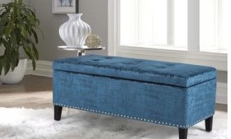 Photo 1 of Homebeez Velvet Storage Ottoman Bench Tufted Rectangular Footstool (Dark Teal Blue)  41.5"L x 18.1"W x 17.7"H.