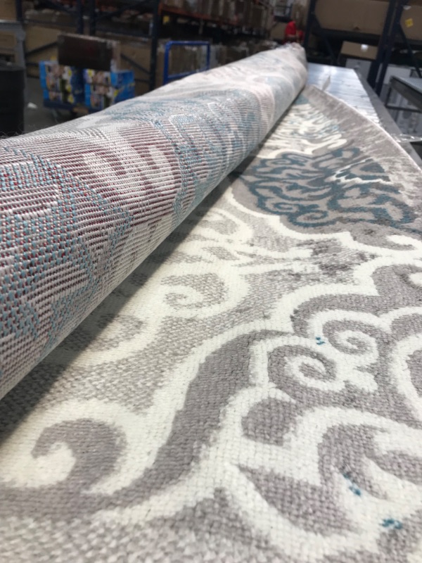 Photo 1 of Home Dynamix Boho Andorra Bohemian Damask Area Rug, 7'9"x10'2", Gray/Aqua