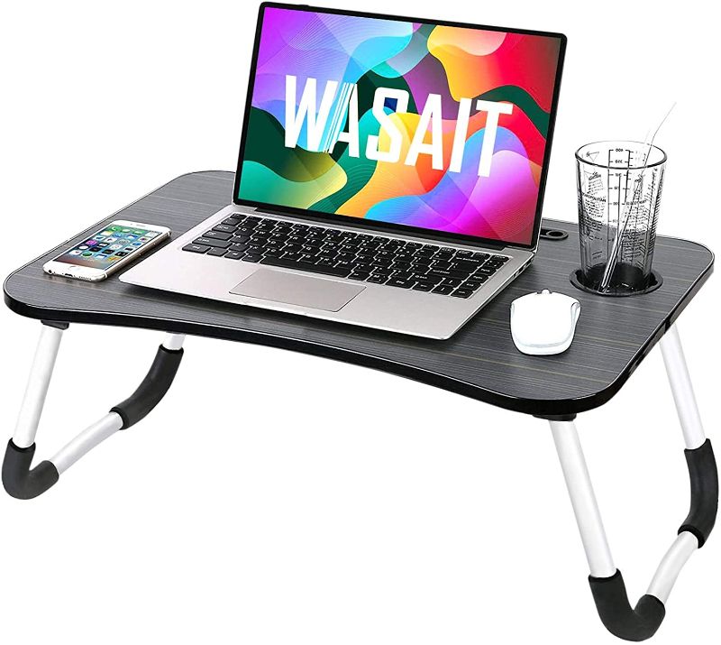 Photo 1 of Folding Lap Desk for Laptop Bed Tray Table for Eating , Foldable Bed Table Laptop Stand for Bed, Portable Laptop Workstation Desk Bed Tray with Antislip Legs, for Kids Couch Writing Reading, Black3