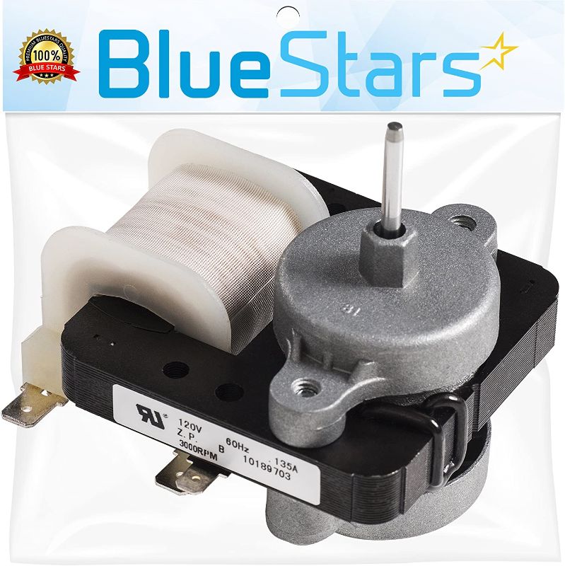 Photo 1 of Ultra Durable W10189703 Refrigerator Evaporator Fan Motor Replacement Part by Blue Stars - Exact Fit for Whirlpool Maytag Kenmore Refrigerators - Replaces WPW10189703 W10208121 2219647 AP6016598