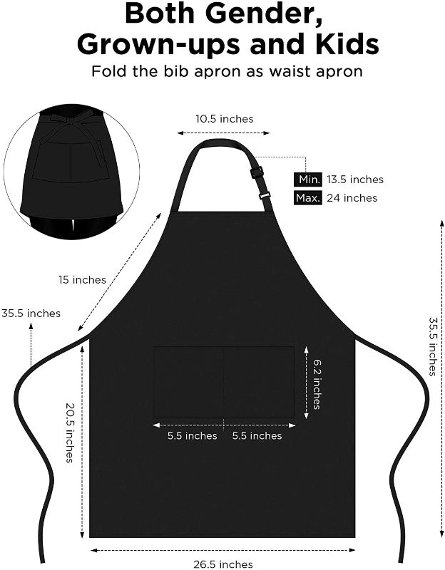 Photo 1 of  Adjustable Bib Aprons, Waterdrop Resistant Apron with9 Pockets Cooking Kitchen Restaurant Aprons for BBQ Drawing, Women Men Chef (Black)
