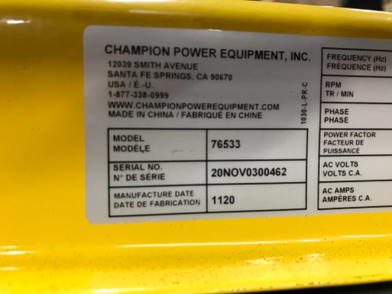 Photo 6 of 3800W/4750W Generator, 224cc, CARB Compliant - Champion Power