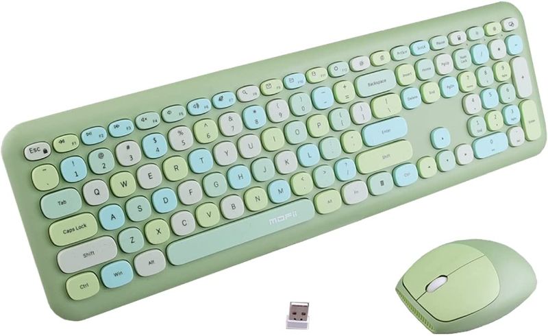 Photo 1 of MOfii Wireless Keyboard and Mouse Combo, 2.4G Slim Full Size Colorful Computer Keyboard with Number Pad, Cute Keyboard Mouse for PC Desktop Laptop Windows(Green Colorful)
