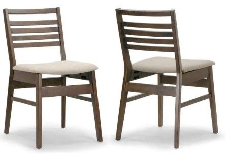 Photo 1 of Audrey Dark Brown Wood Chair with Beige Fabric Seat and Ladder Back (Set of 2)