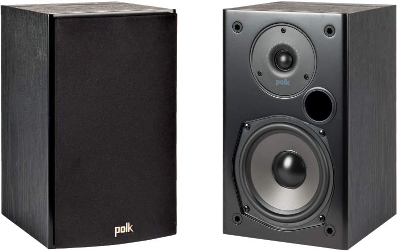 Photo 1 of Torn cover**NOT TESTED**
 Polk Audio T15 100 Watt Home Theater Bookshelf Speakers – Hi-Res Audio with Deep Bass Response | Dolby and DTS Surround | Wall-Mountable| Pair, Black
