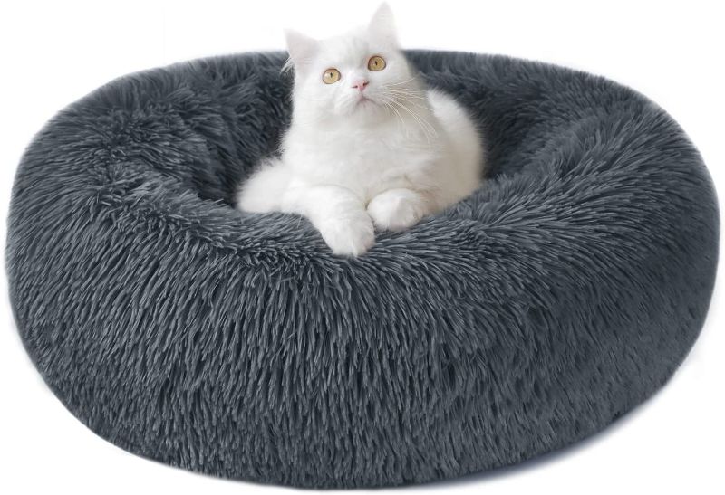 Photo 1 of  2pack Calming Dog Cat Bed Washable - Faux Fur Round Bed for Small Medium Large Dogs - Anti Anxiety Cozy Soft Fluffy Plush Donut Cuddler Dog Bed, Indoor Cat Pet Cushion Bed - Waterproof Non-Slip Bottom 2pack 