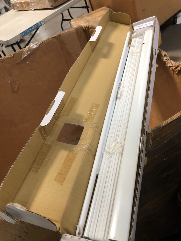 Photo 1 of Hampton Bay
White Cordless Room Darkening 1 in. Vinyl Mini Blind for Window or Door - 27 in. W x 48 in. L
