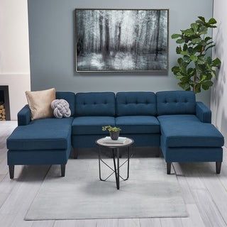 Photo 1 of 4pc Crowningshield Contemporary Chaise Sectional BLUE  - Christopher Knight Home ******INCOMPLETE SET BOX 3 OF 3 ONLY