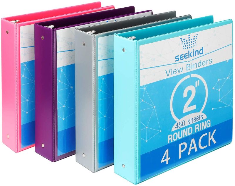 Photo 1 of 2 Inch 3 Ring Binders 2'' Round-Ring View Presentation View Binders,Holds Up to 8.5"11" Paper,Customizable Clear Cover,for Home,Office,and School Supply,4 Pack