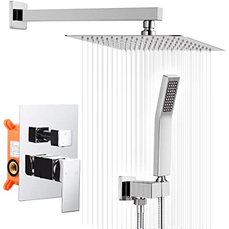 Photo 1 of 10 Inches Bathroom Luxury Rain Mixer Shower Combo Set, Wall Mounted Rainfall Shower Head System, Chrome Shower Faucet Rough-in Valve Body and Trim Included,HGN
