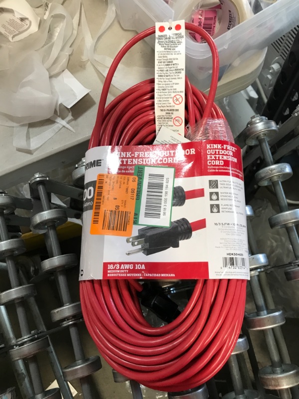 Photo 2 of 100 ft. 16/3 Indoor/Outdoor Extension Cord, Red and Black