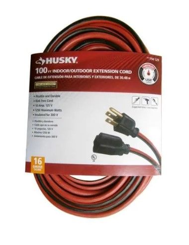 Photo 1 of 100 ft. 16/3 Indoor/Outdoor Extension Cord, Red and Black