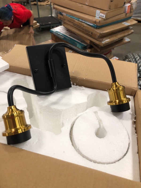 Photo 1 of OUVR Bathroom Vanity Light Fixtures - 60W 2-Light Modern Wall Sconce Vanity Lights for Bathroom, Kitchen, Living Room, Attic, Matte Black Finish with Metal Shade
