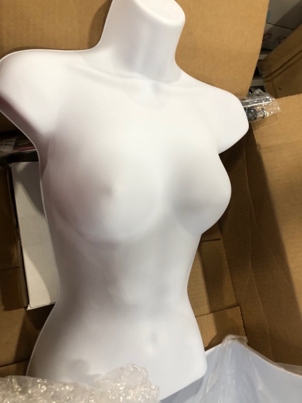 Photo 1 of DisplayTown Mannequin Forms Male and Female Torso with Metal Stand and Hook for Hanging Pants, Waist Long, White
