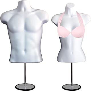 Photo 1 of DisplayTown Mannequin Forms Male and Female Torso with Metal Stand and Hook for Hanging Pants, Waist Long, White

